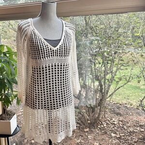 Simple noelle Ivory Crochet bell sleeves top / swim coverup in Cream